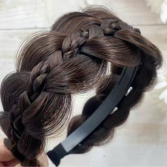 1pc non slip wide brimmed braid wig new cut hair hoop Dark brown - Picture 2 of 6